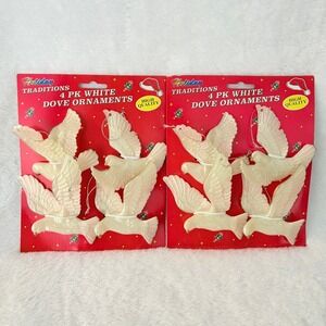 Holiday Traditions White Dove Ornaments‎ Vintage 8pk Pearlized Gold Trim 11846-9
